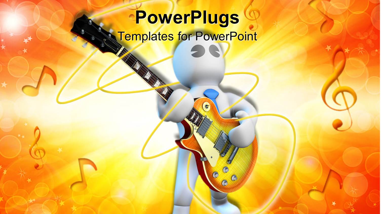 Human Figure Playing a Guitar on Orange Background