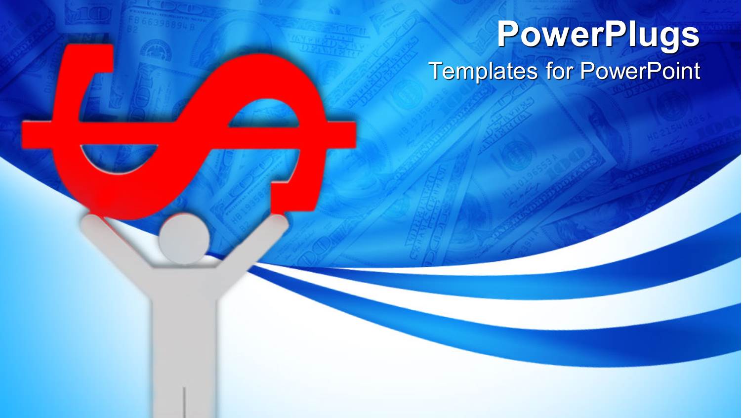 Human Figure Raising a big Red Dollar Symbol on  Blue and White Background