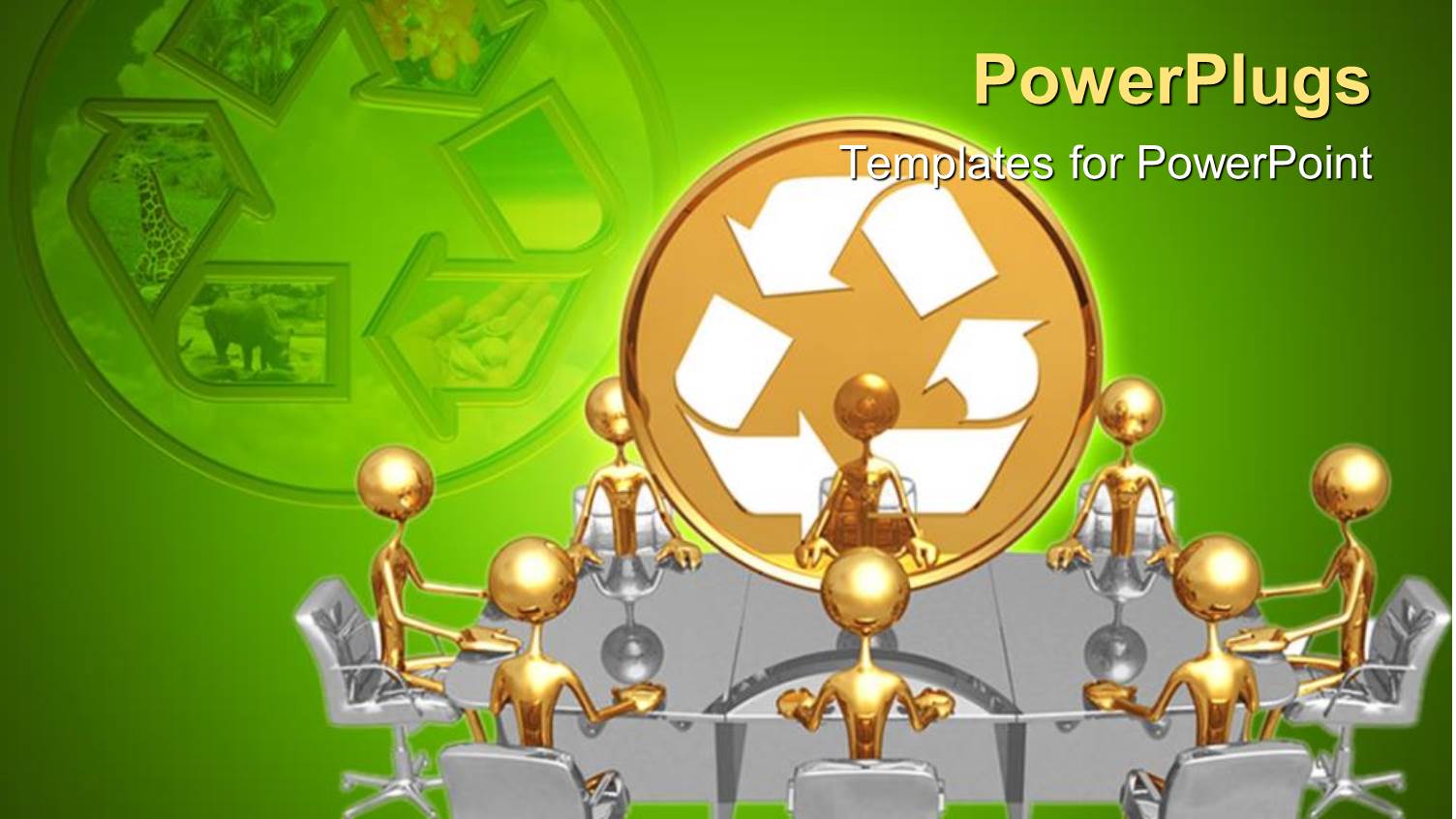 Human Figures Having a Meeting with a Gold Recycle Symbol