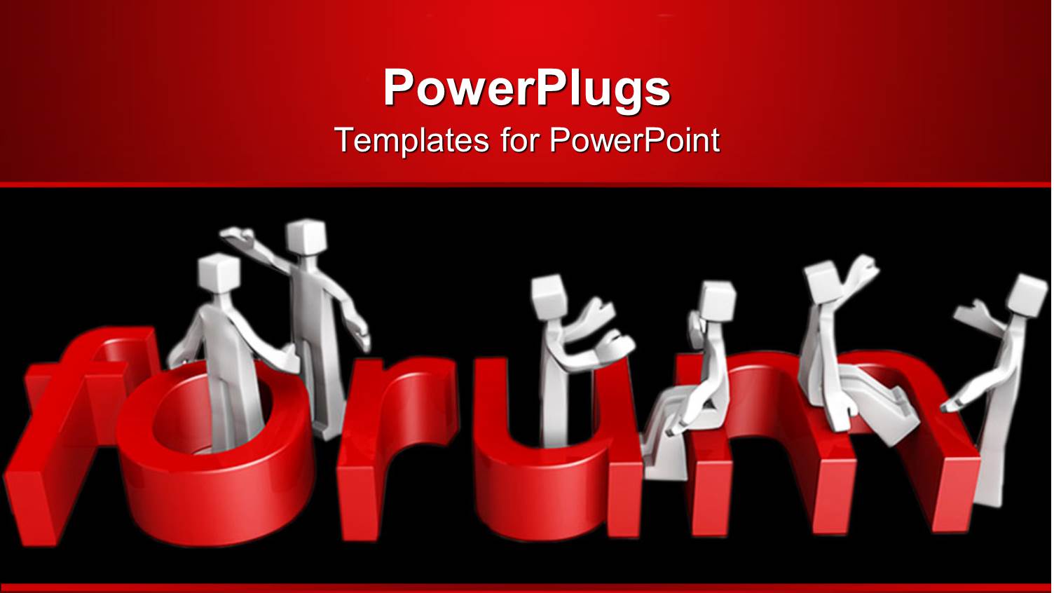 Human Figures Sitting Around a Red 3D  Forum Text