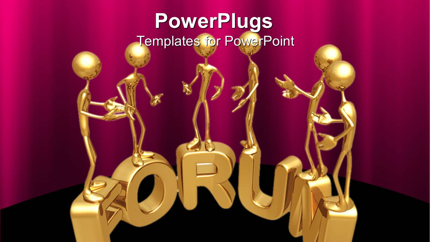 Human Figures Standing on a Forum Text on a Pink and Black Background