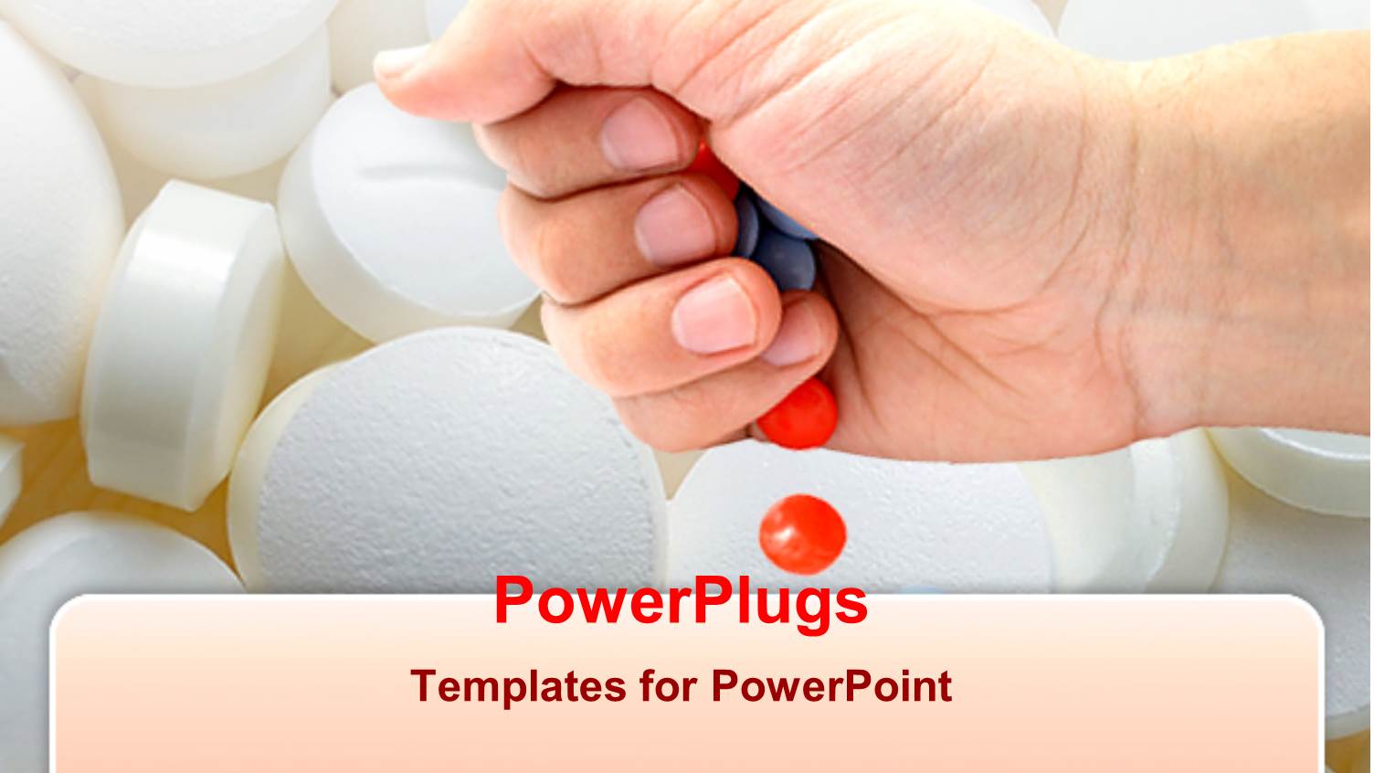 Human Hand Dropping Colored Tablets with Tablets as Background