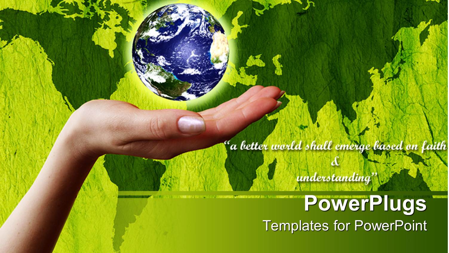 Human Hand with a Shinning Globe Over Hand and a Green Map Background