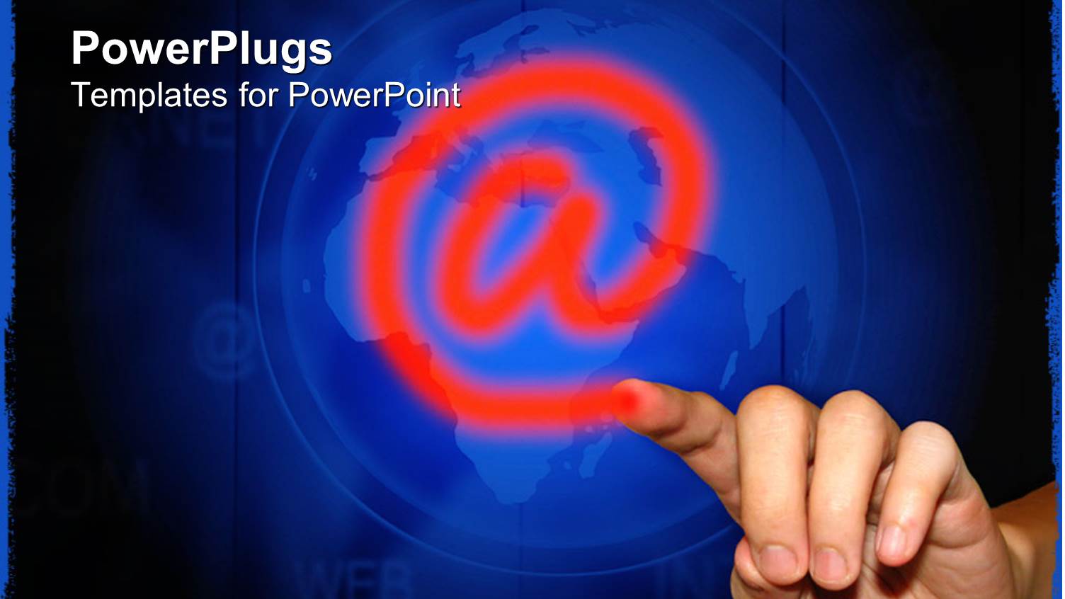 Human Hand Writing a Red @ Symbol with a Globe Background