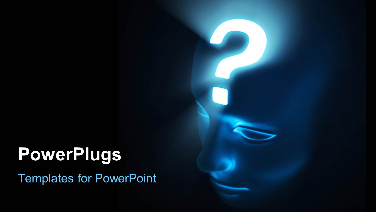 Human Head with Brightly Glowing Question Mark on Forehead