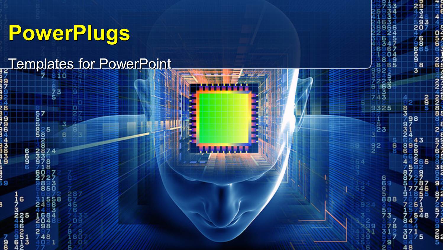 a Human Mind with a Chip and Bluish Background