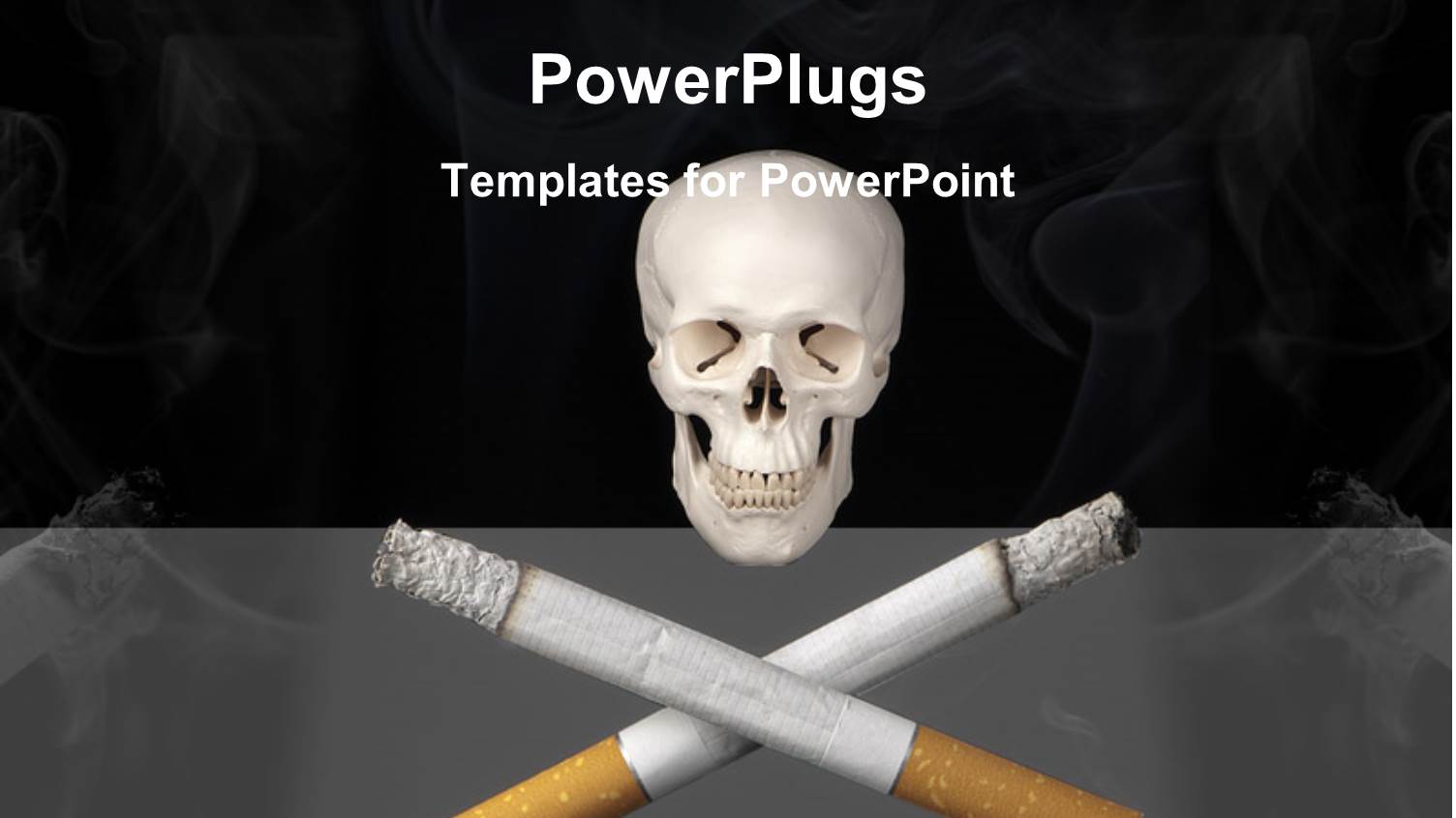 a Human Skull with Two Cigaretts on a Black Background