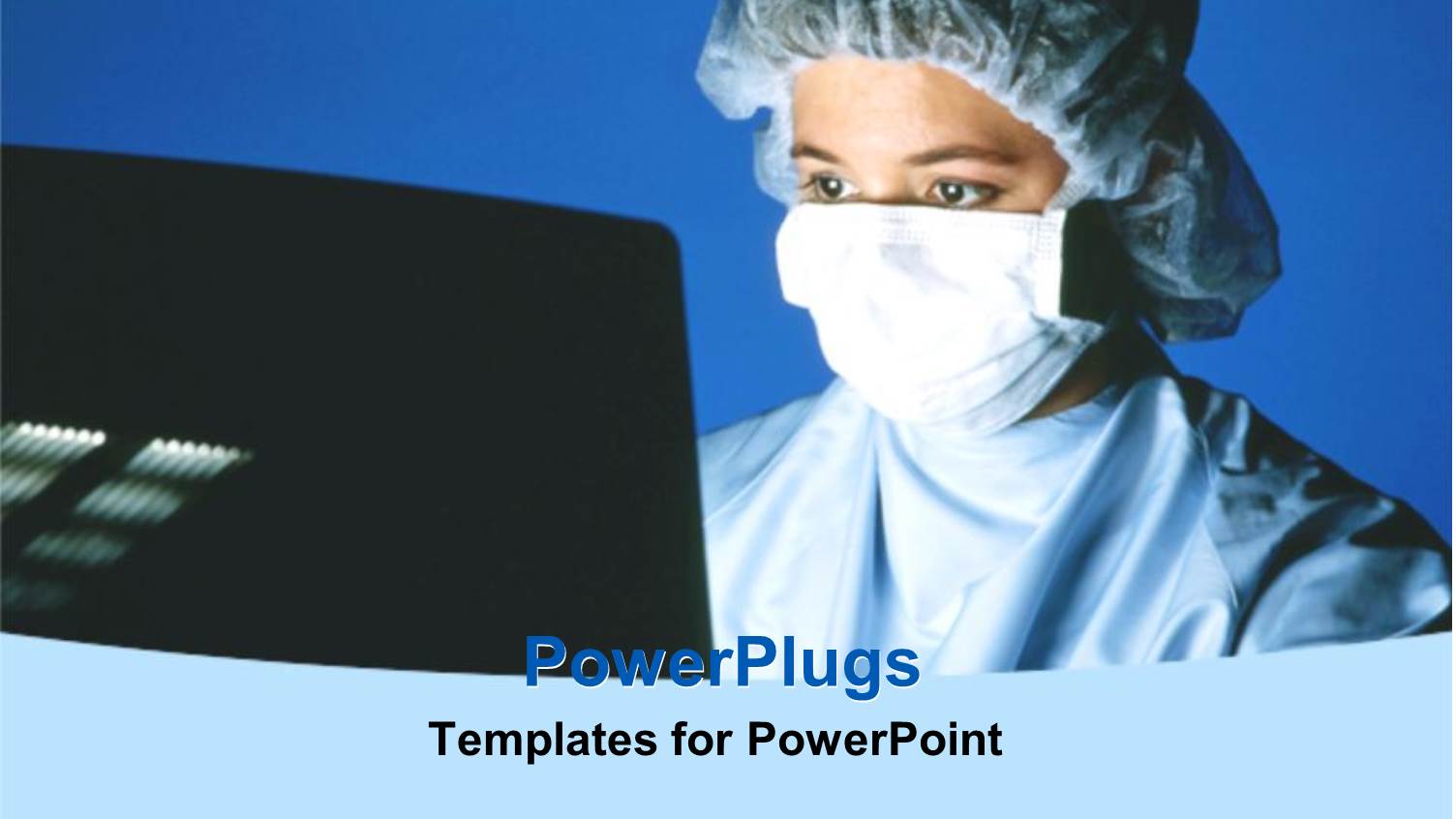 Human Wearing Surgical Out Fit Working on a Computer