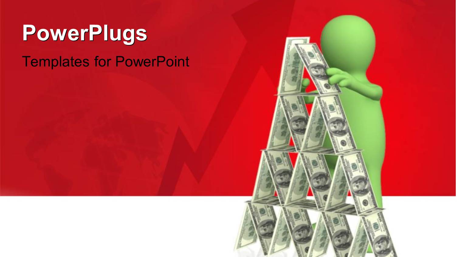 Humanoid Making Pyramid from Money with Globe and Arrow