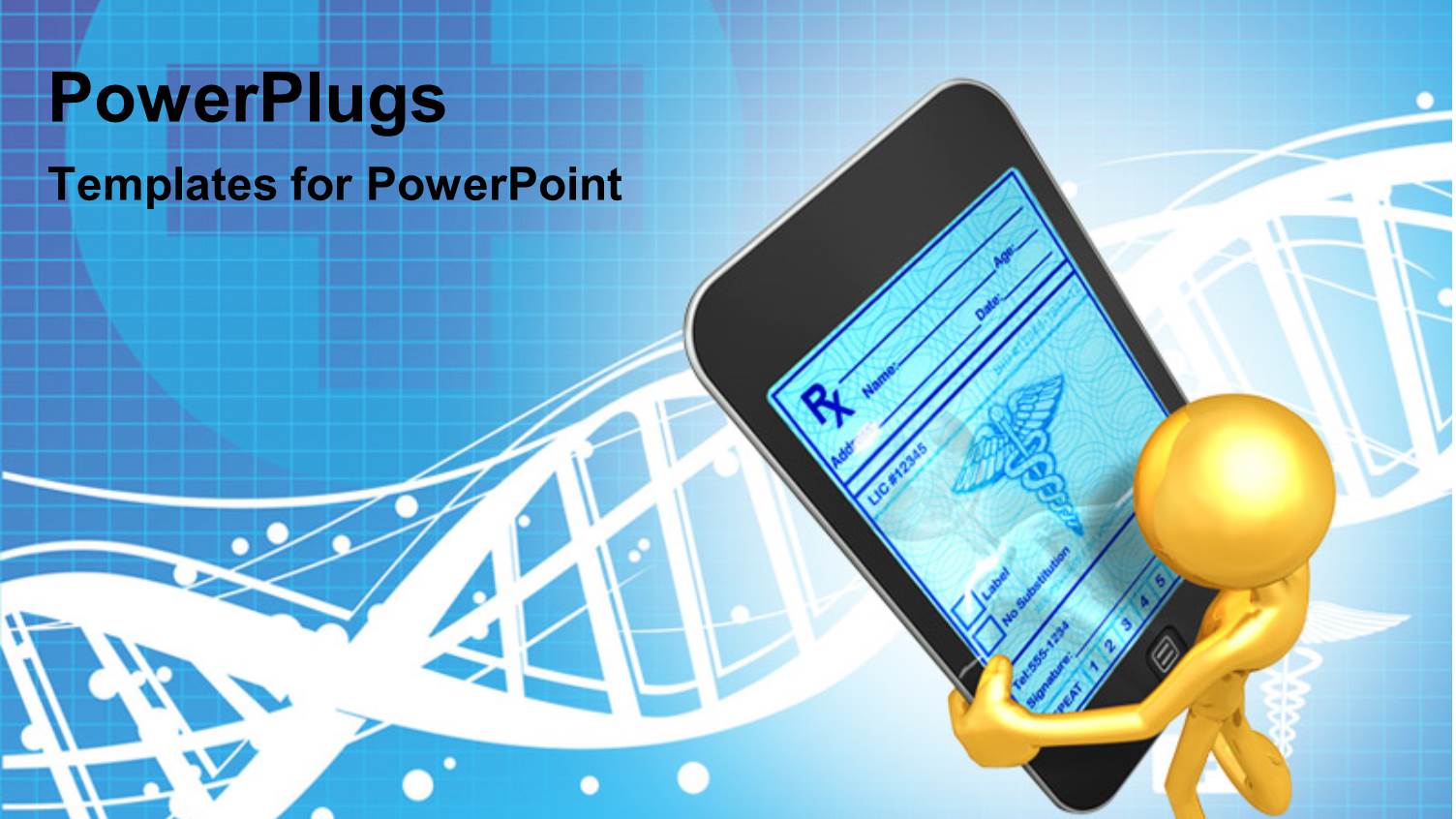 Humanoid Serching Medical Information on Smart Phone with Medical Symbol and DNA in Background