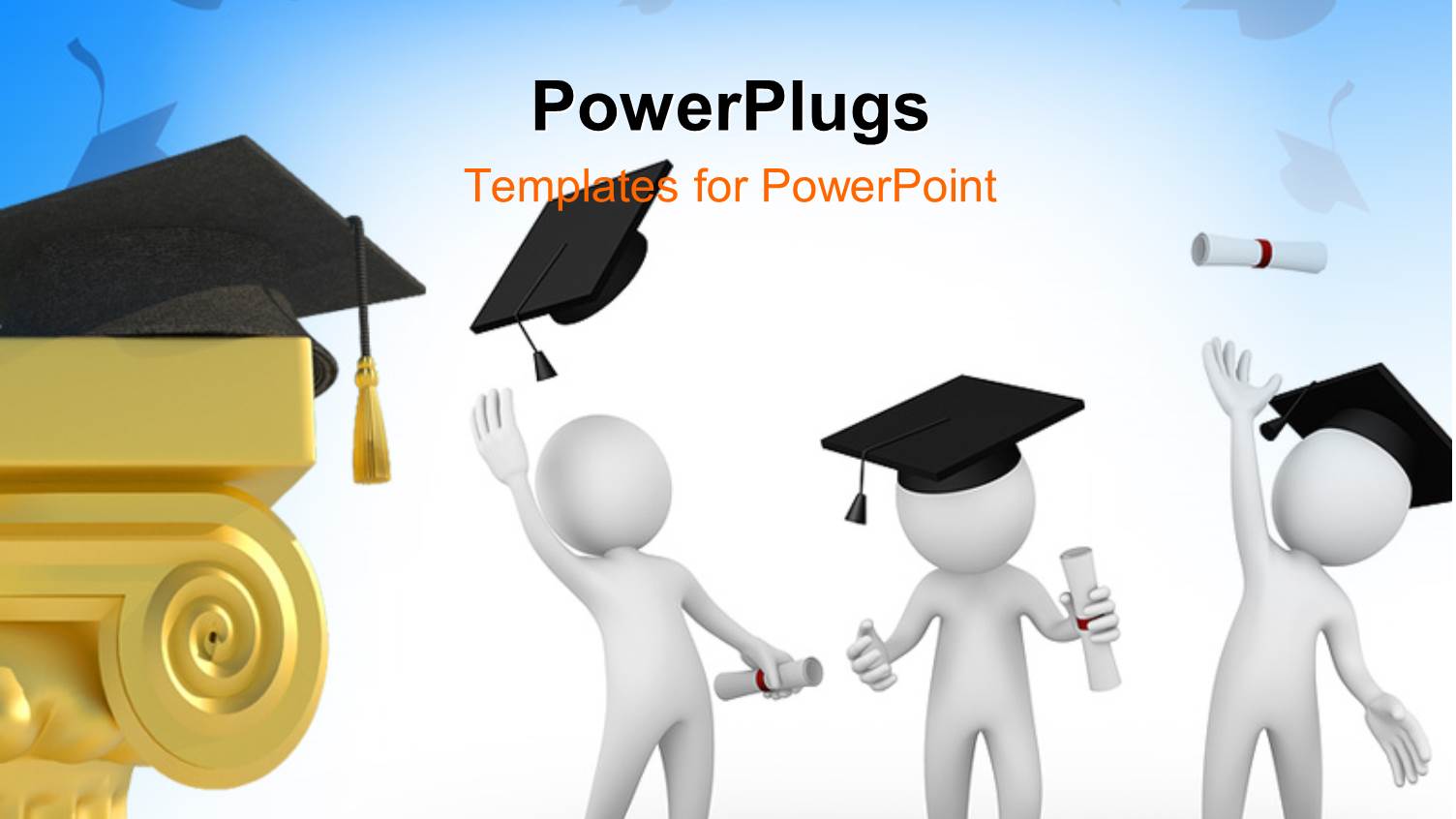 Humanoids with Graduation Degree Tossing Graduation Caps in Air