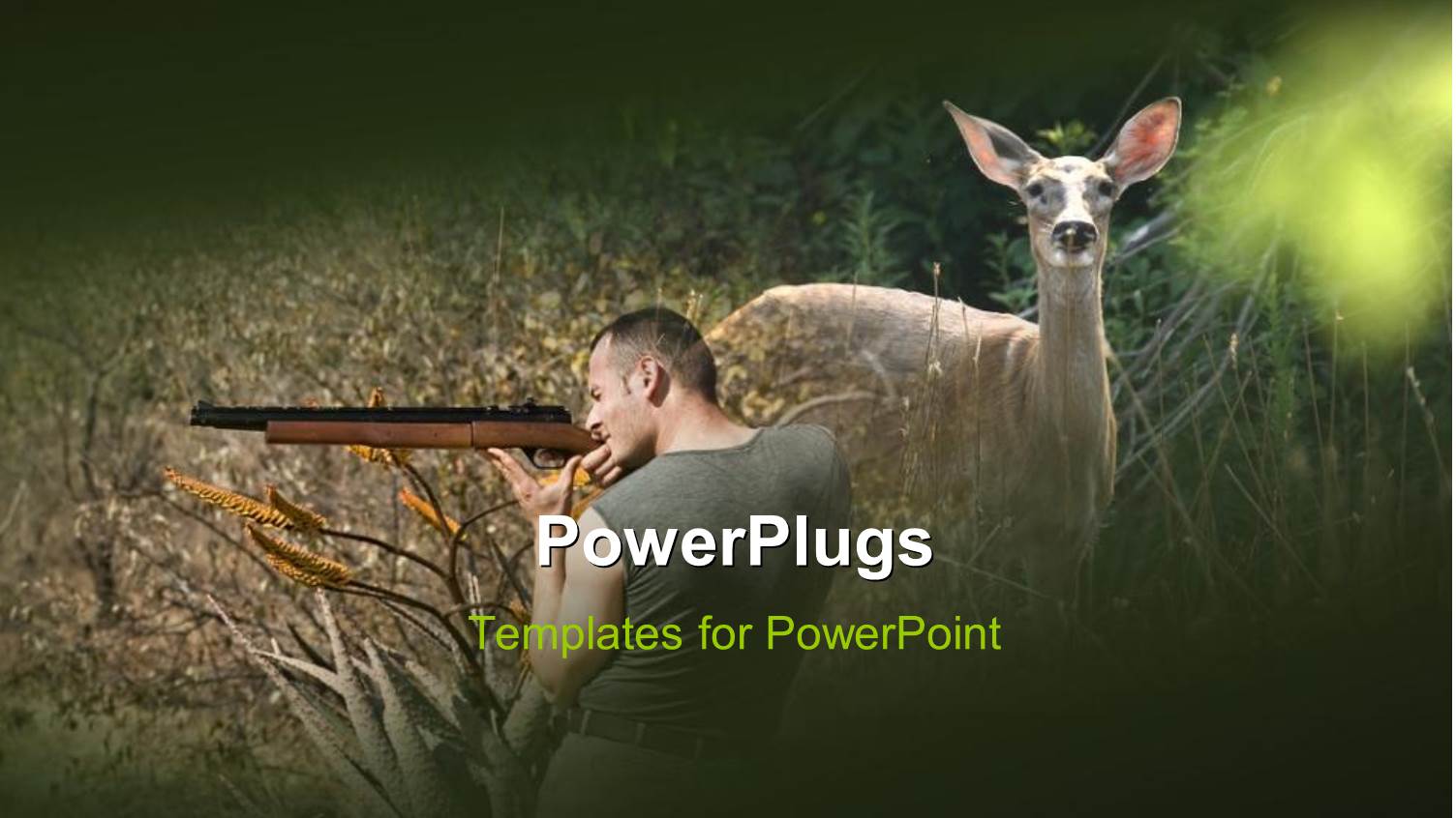 a Hunter and a Deer with Jungle in Background