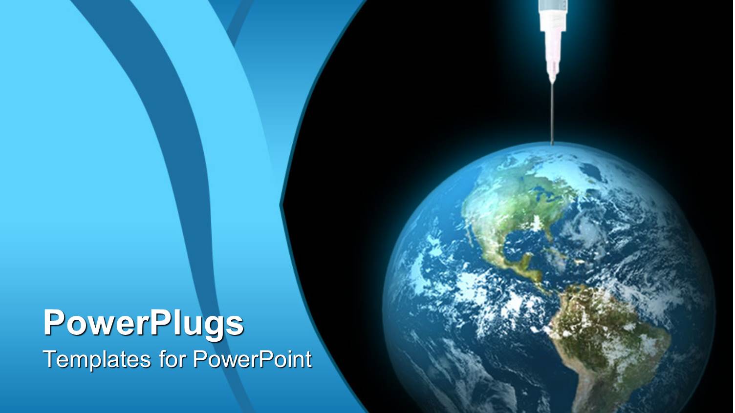 Hypodermic Needle Piercing Planet Earth, Black and Blue Background