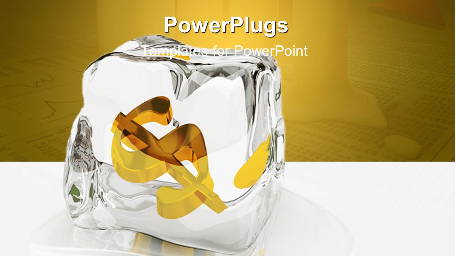 an Ice Cube with a Dollar Sign and Yellowish Background