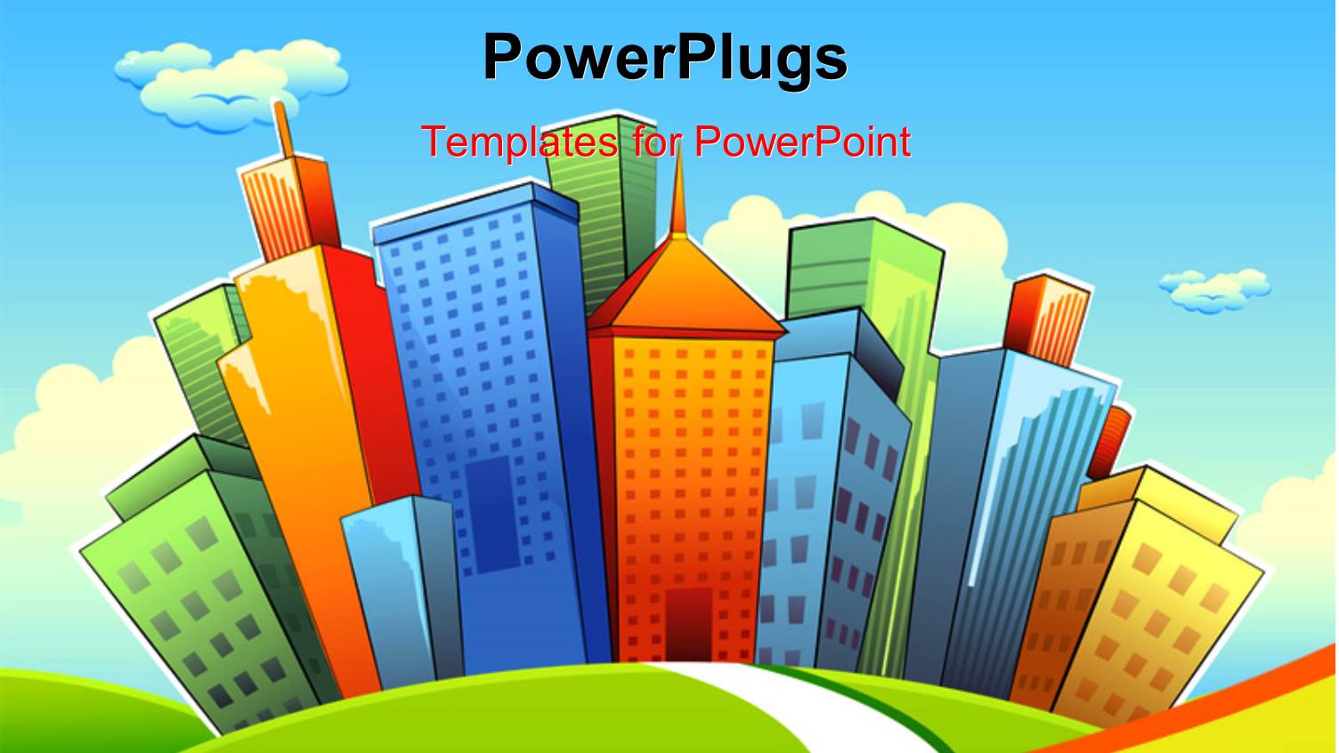 Illustration of Road Going Towards City with Tall Colorful Buildings