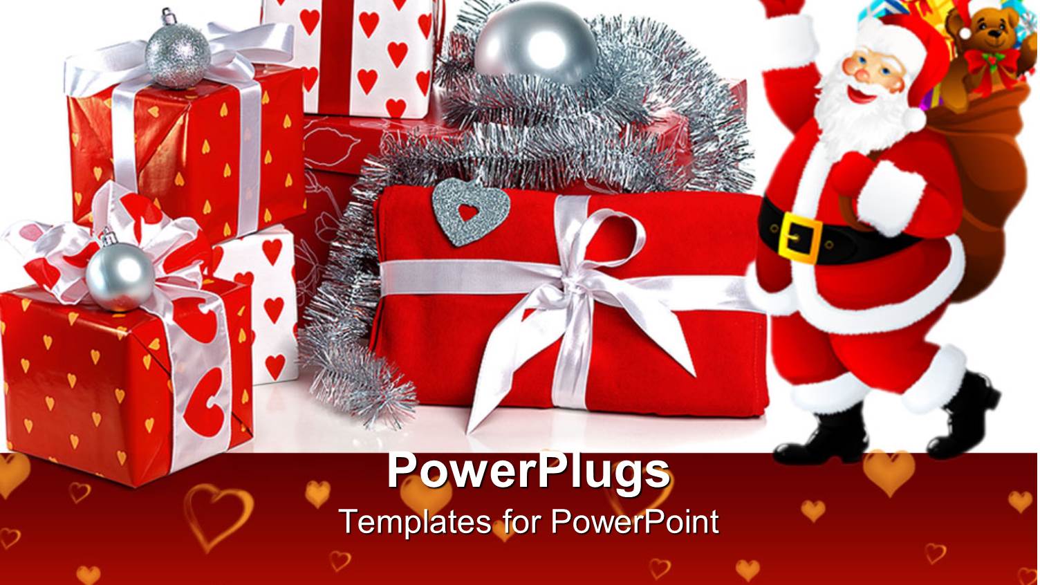 an Image of Santa Clause with Lots of large Gifts