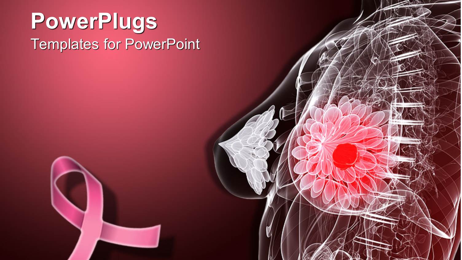 Imaginative Female Anatomy Depicting Breast Tumor with Pink Ribbon for Fighting Breast Cancer on Dark Pink Background