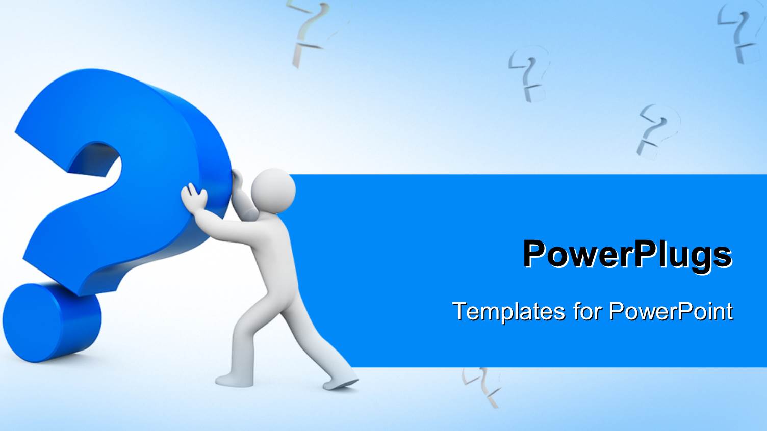3D Man Pushing large Blue Question Mark Symbol on White Background