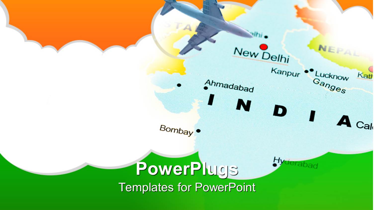 India New Dehli Air Travel Map with Airplane and Indian Flag Colors