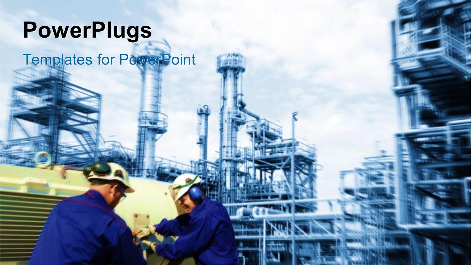 Industrial Plant in Background with Engineers Exchanging Equipments