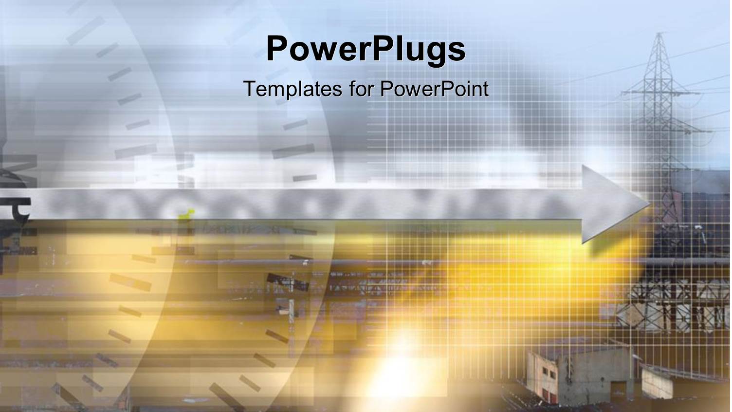 Industrial Plant Fading in the Background and Two Speedometers with Gray Arrow Depicting the Fast Speed of Time