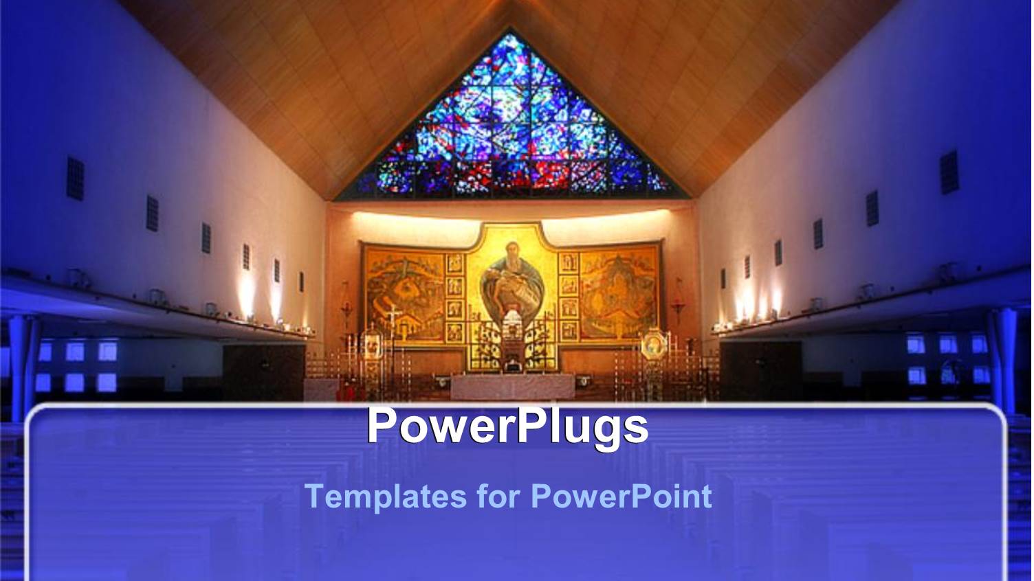 Inside View of Church with Ornate Stained Glass Windows