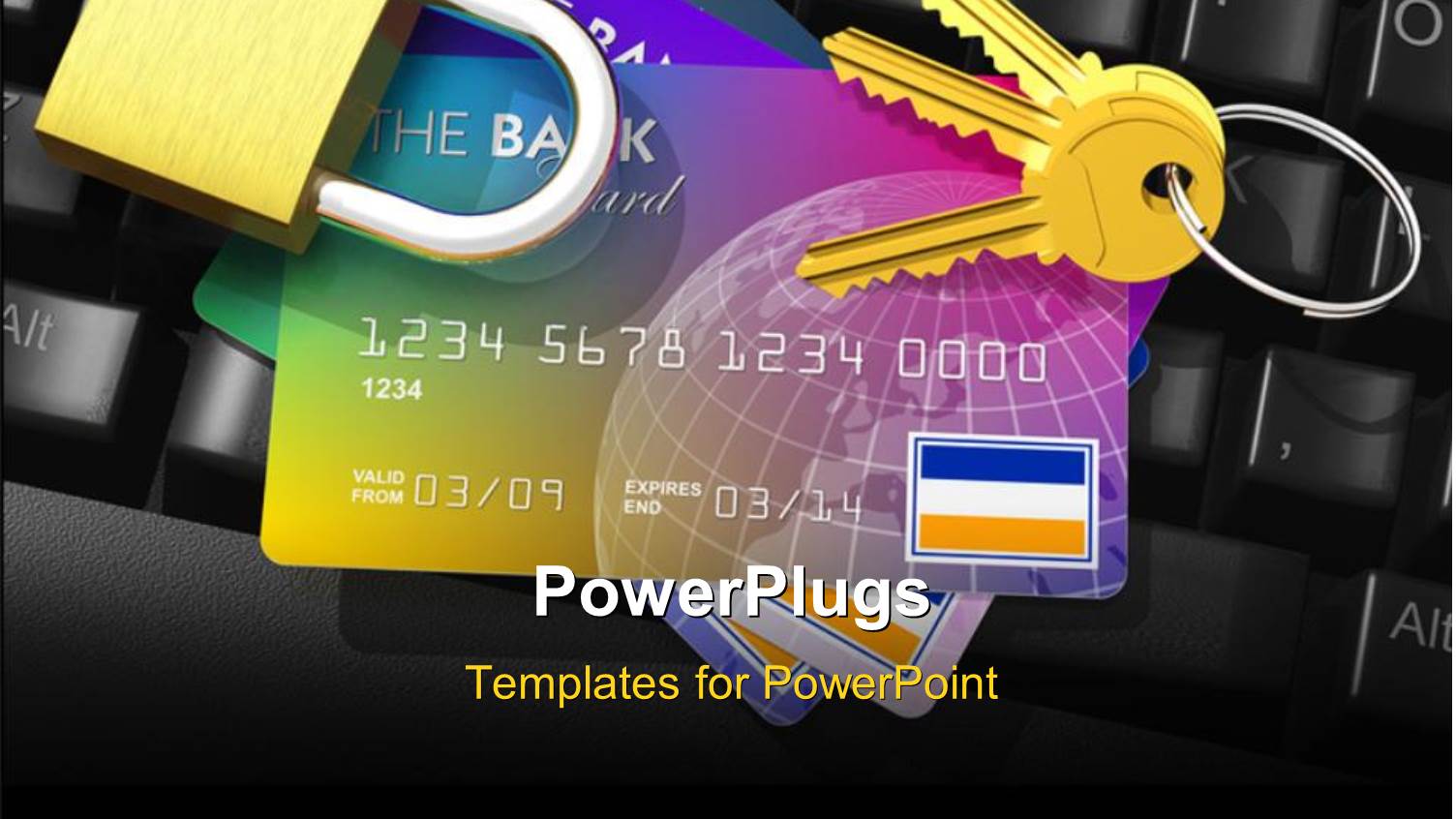 Internet Banking Security Depiction with Credit Cards, Key and Padlock on Computer Keyboard