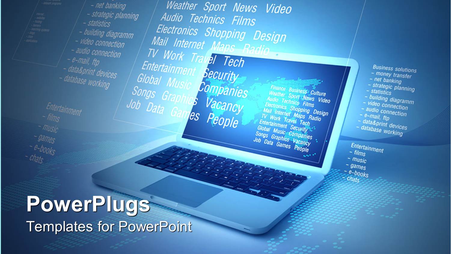 Internet Metaphor with Words, Laptop and Flat World Map