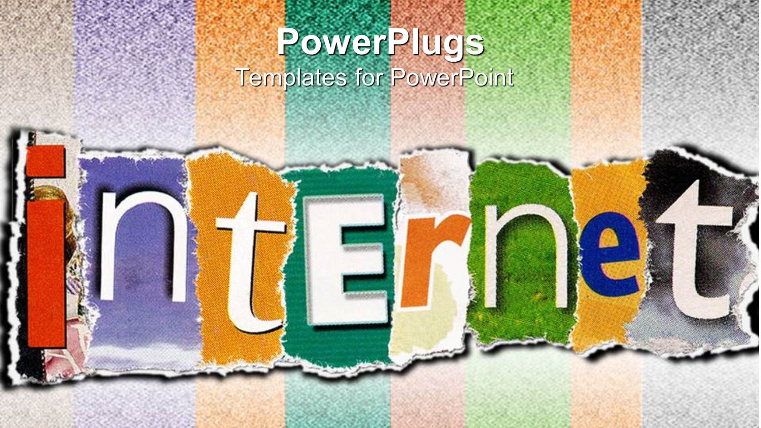 Internet Word of Magazine and Newspaper Letters on Colored Paper Pieces and Patterned Paneled Colorful Background