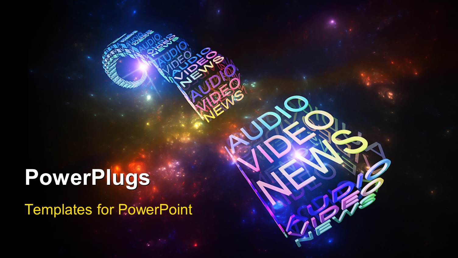 a Number of Colorful Words with Galaxies in Background