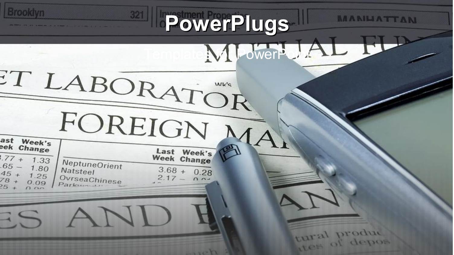 Investing Theme with Newspaper, Cell Phone and Pen, Stock Market