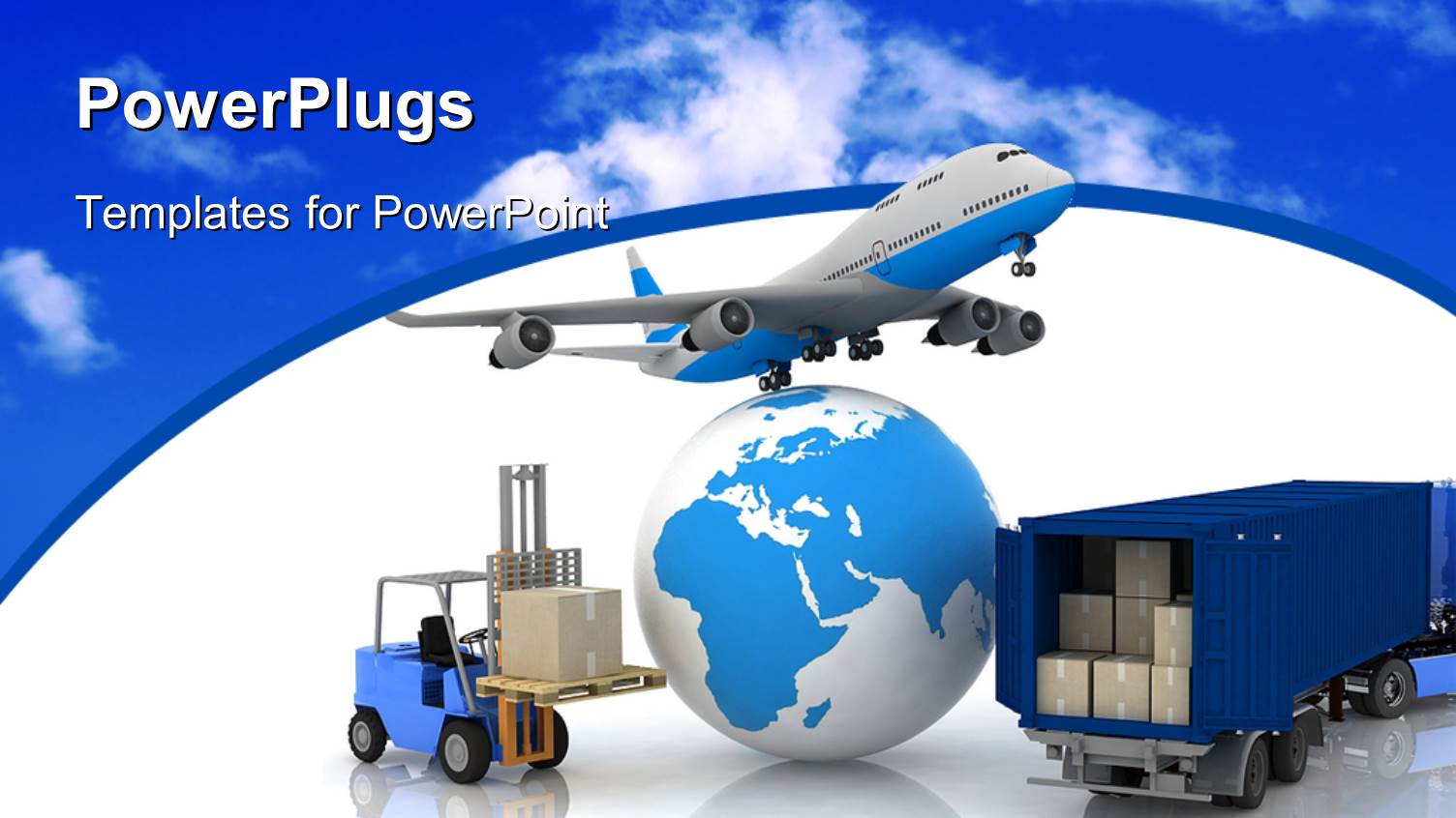 Jet Flying Over a Globe with Shipping Container and Boxes