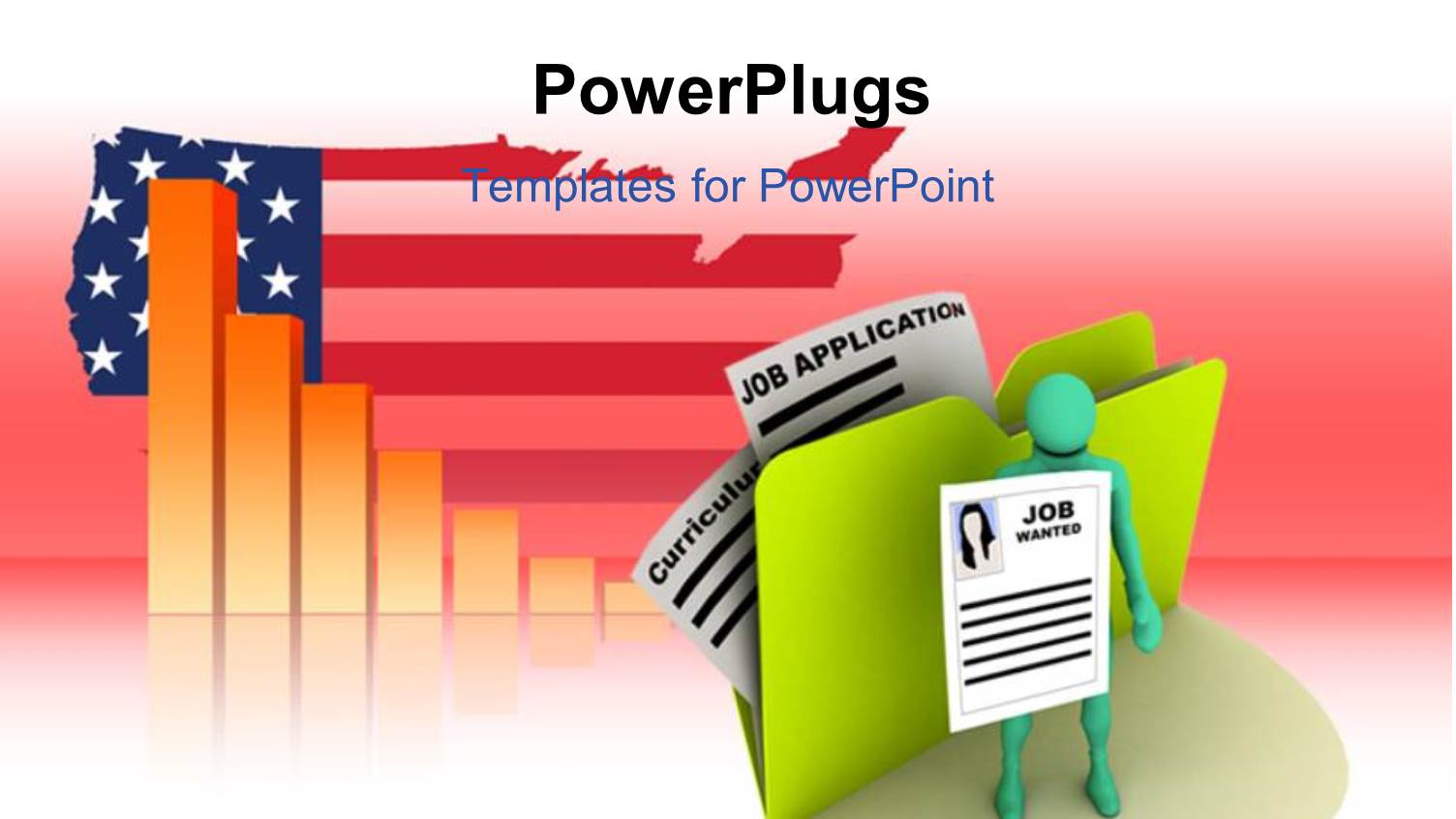 Job Searching 3D Man Holding Job Application with Charts Over American Flag