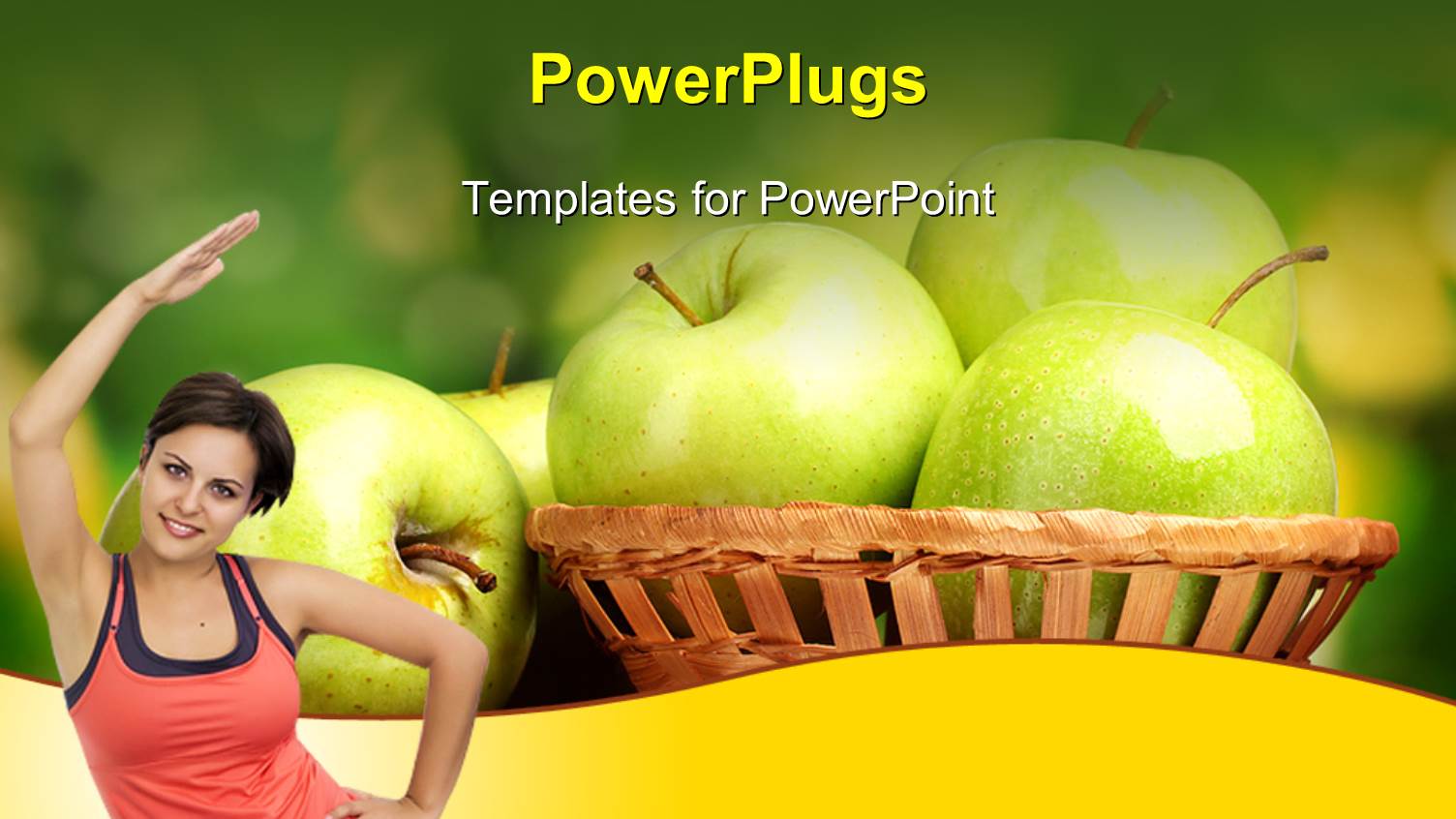 a Smiling Lady Posing with some Apples Behind her