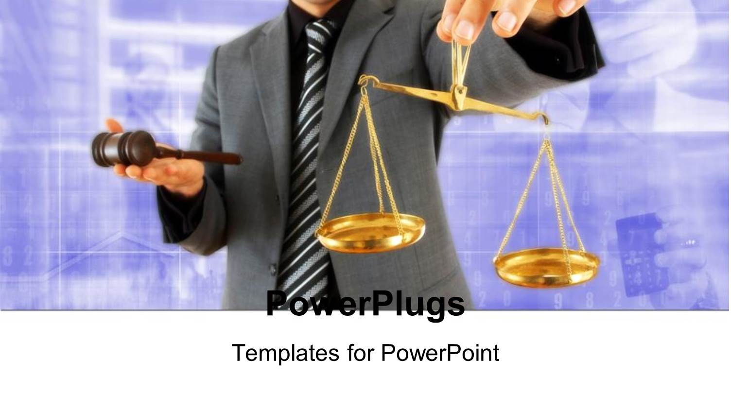 Justice, Legal Theme with Man in Suit Holding Gavel and Gold Scale