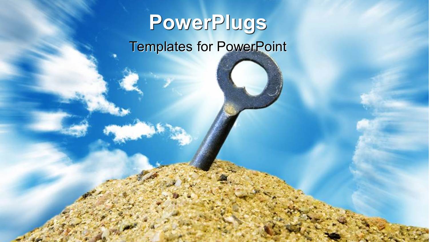 a Key Burried in the Sand with Sun in the Background