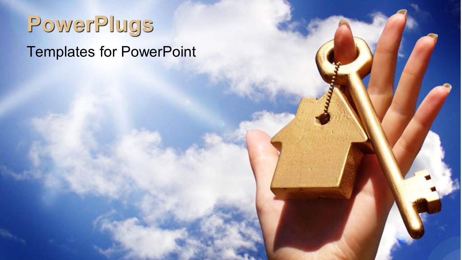 a Key with a Keychain and Clouds in the Background