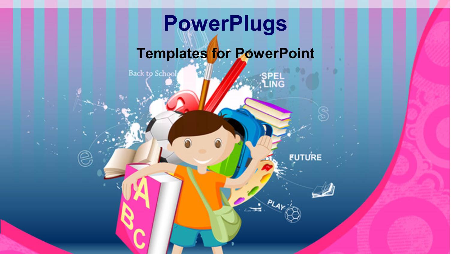 a Kid with a Bag and a Lot of Books with Lines in the Background