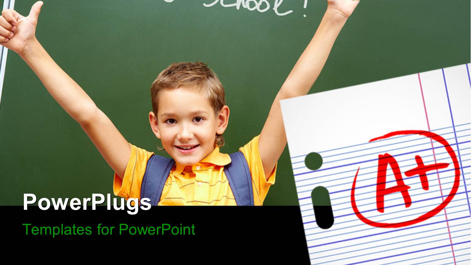 a Kid Happy on Good Result with Green Board in the Background