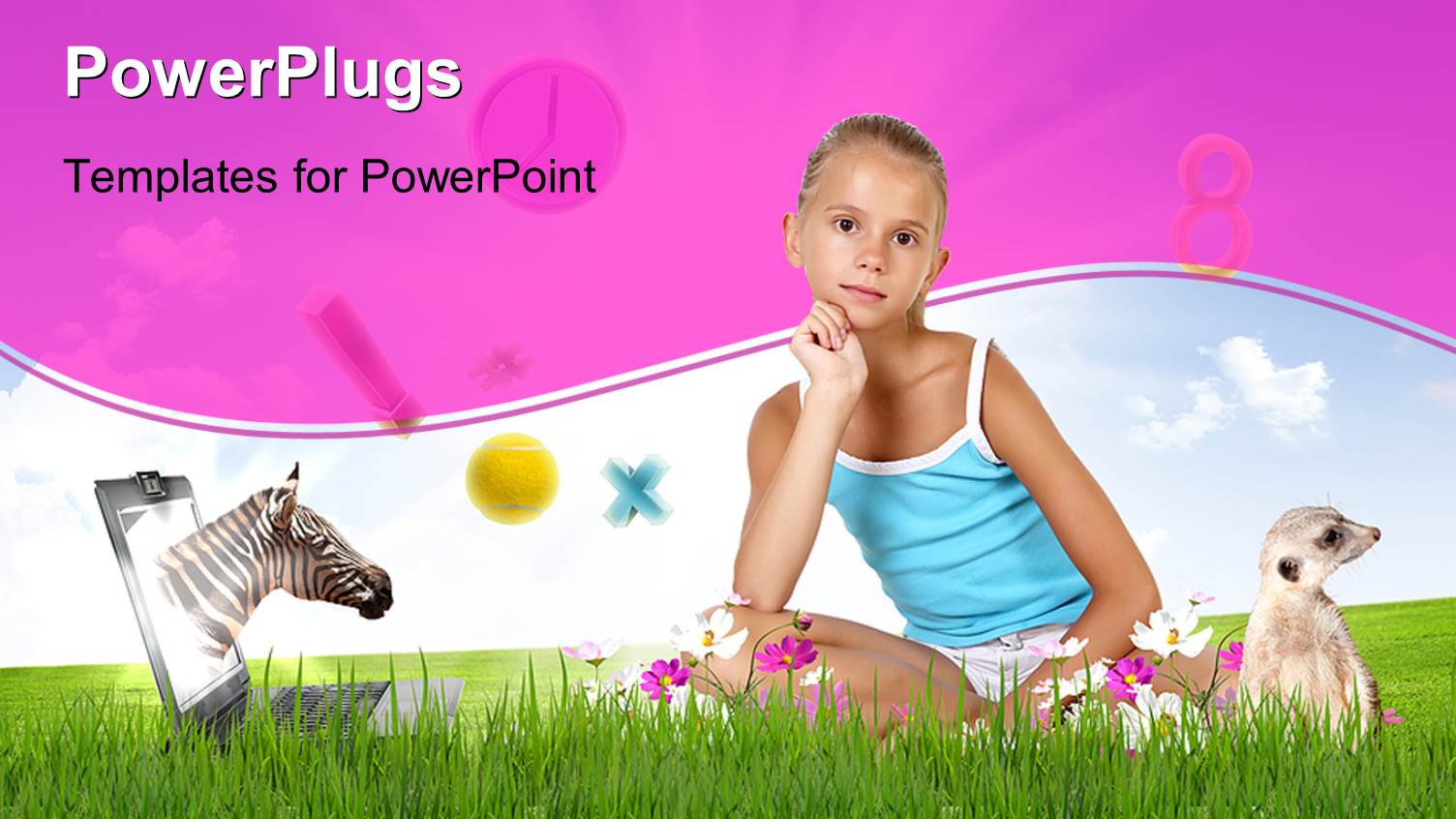 a Kid with a Number of Animals and Pink Background