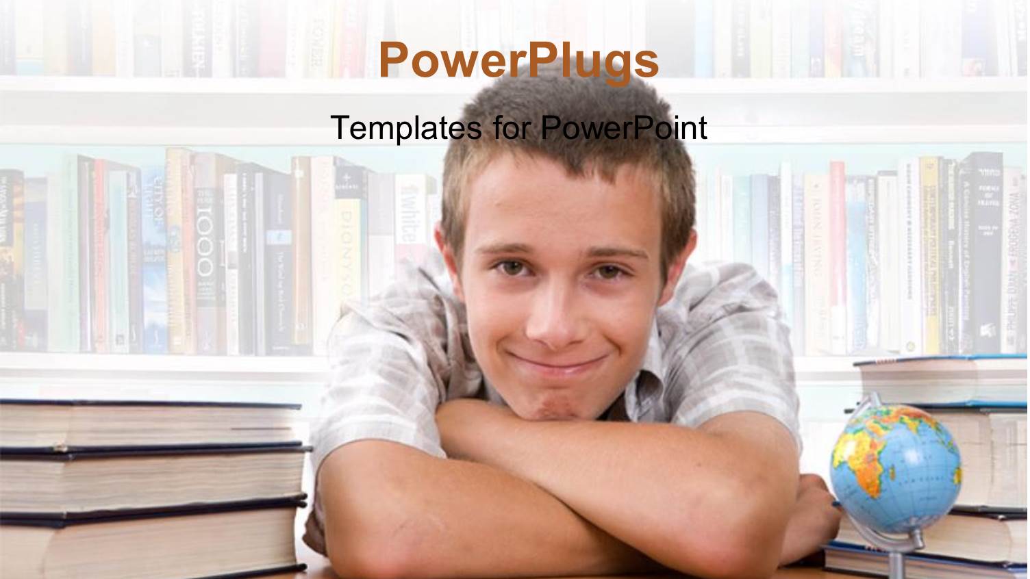 a Kid with a Number of Books and Books in the Background