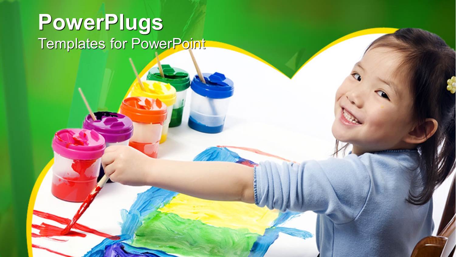 a Kid with a Number of Various Paints in the Background