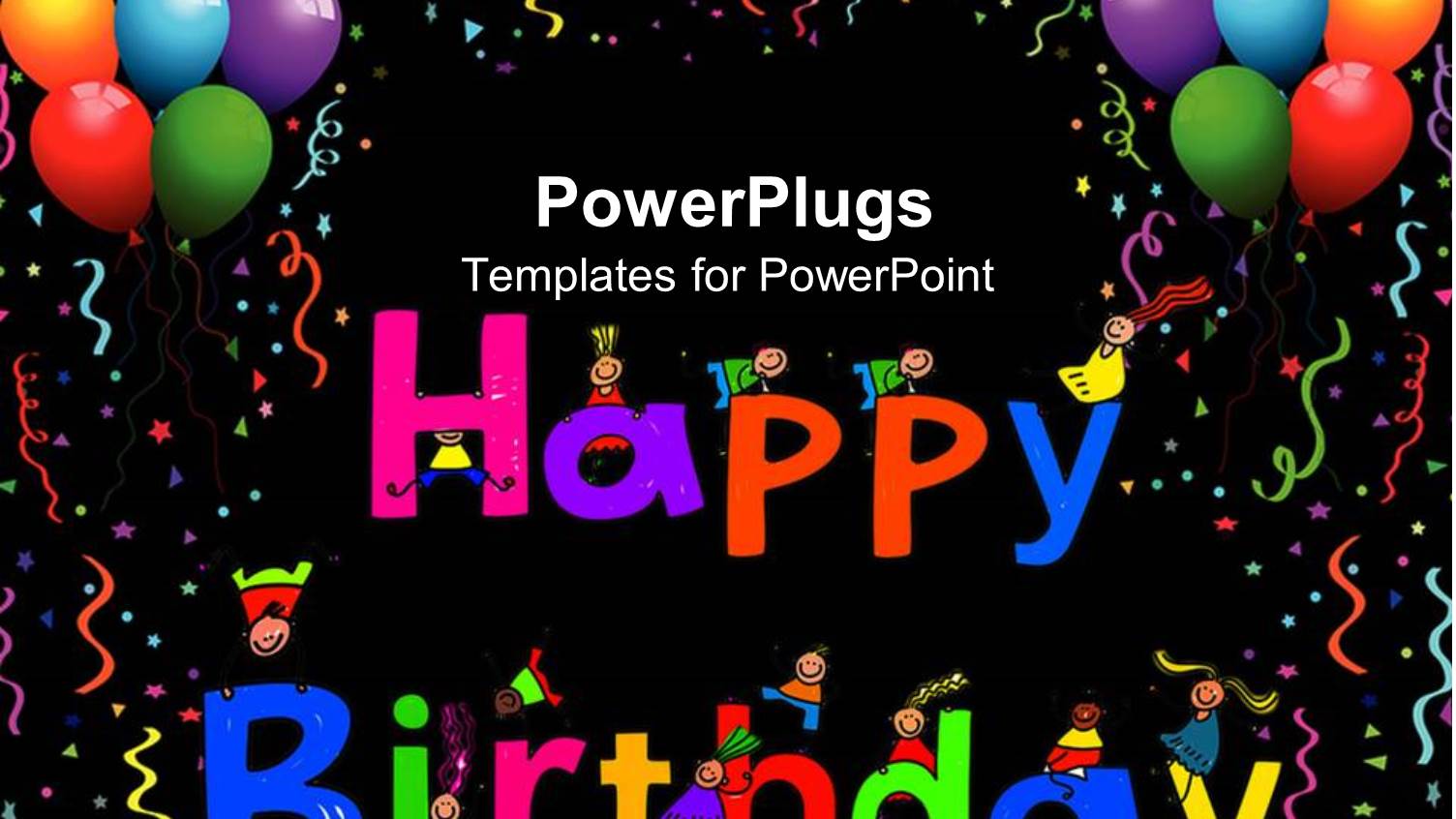 Kids Climbing Happy Birthday Letters with Colorful Balloons