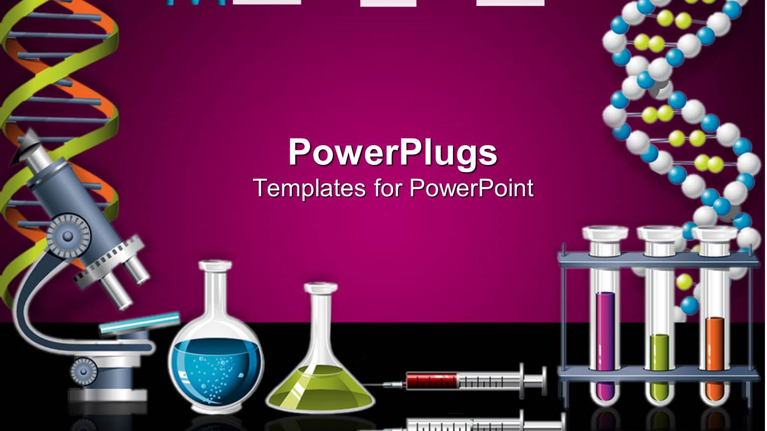 Lab Equipment with Microscope, Vials Filled with Liquids, Syringes, Test Tubes with Colored Liquids and Molecule Chains