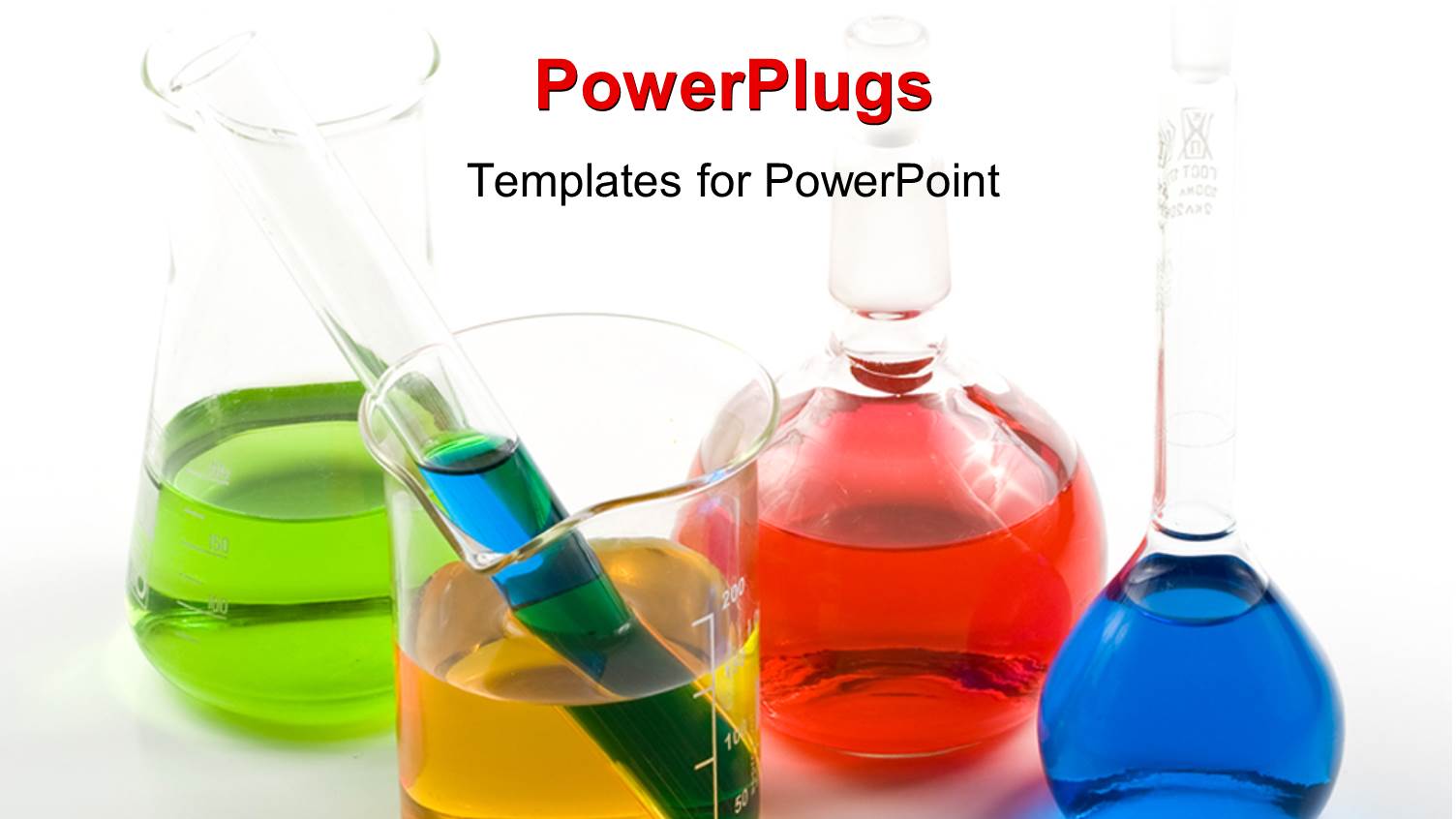 Laboratory Flasks with Colorful Solution Samples Over White Surface