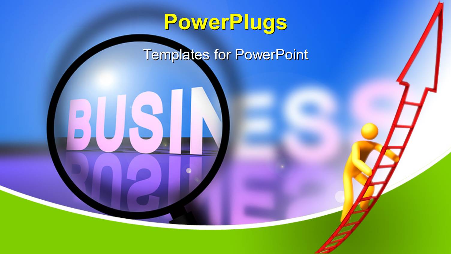 3D Man Climbs Ladder with Magnifying Glass Hovering Over Business