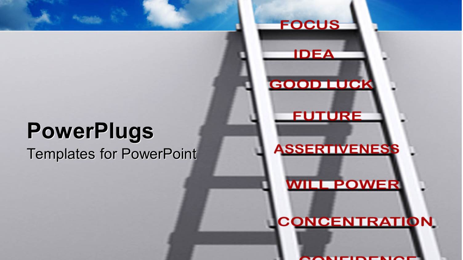 Ladder of Success Leaning Against Wall Reaching the Sky with Words on the Rungs