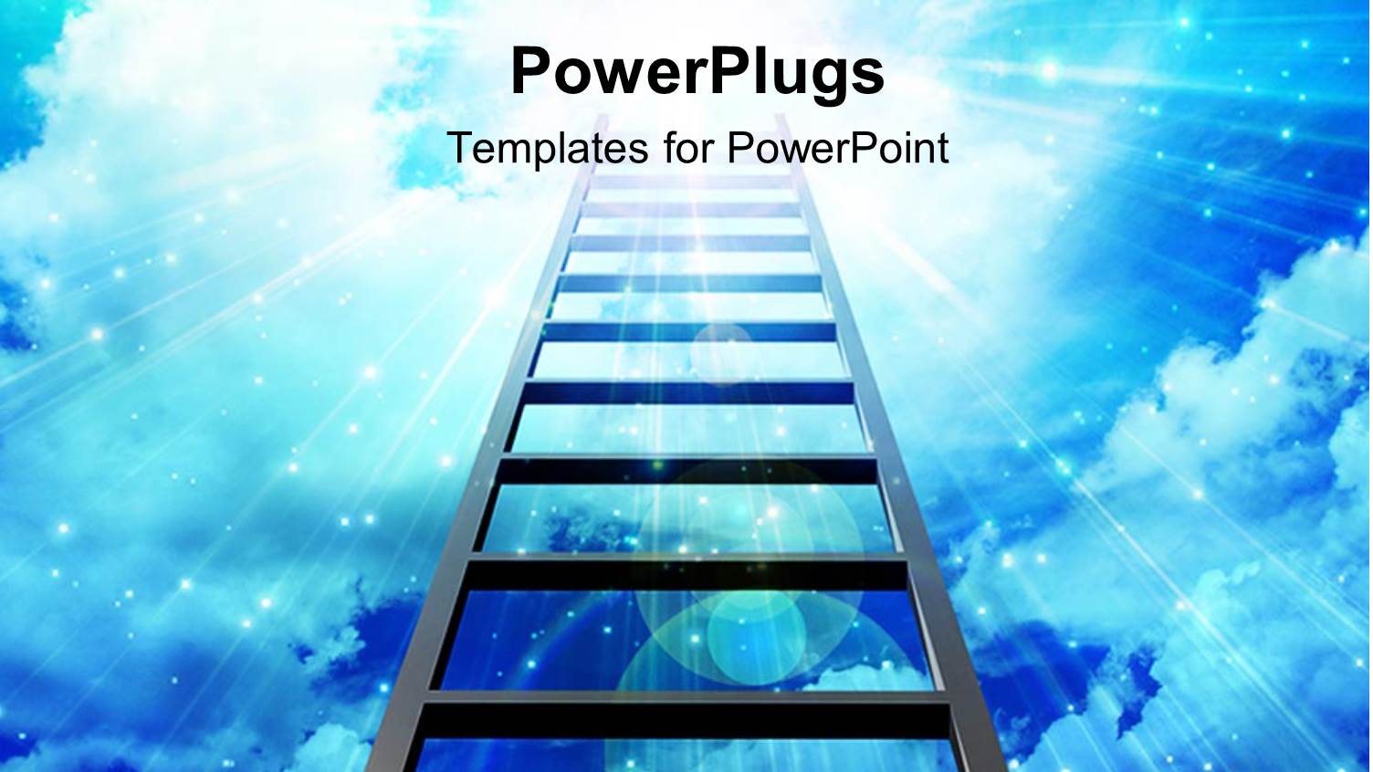 Ladder of Success Reaching Upward into Burst of Light with Blue Cloudy Sky