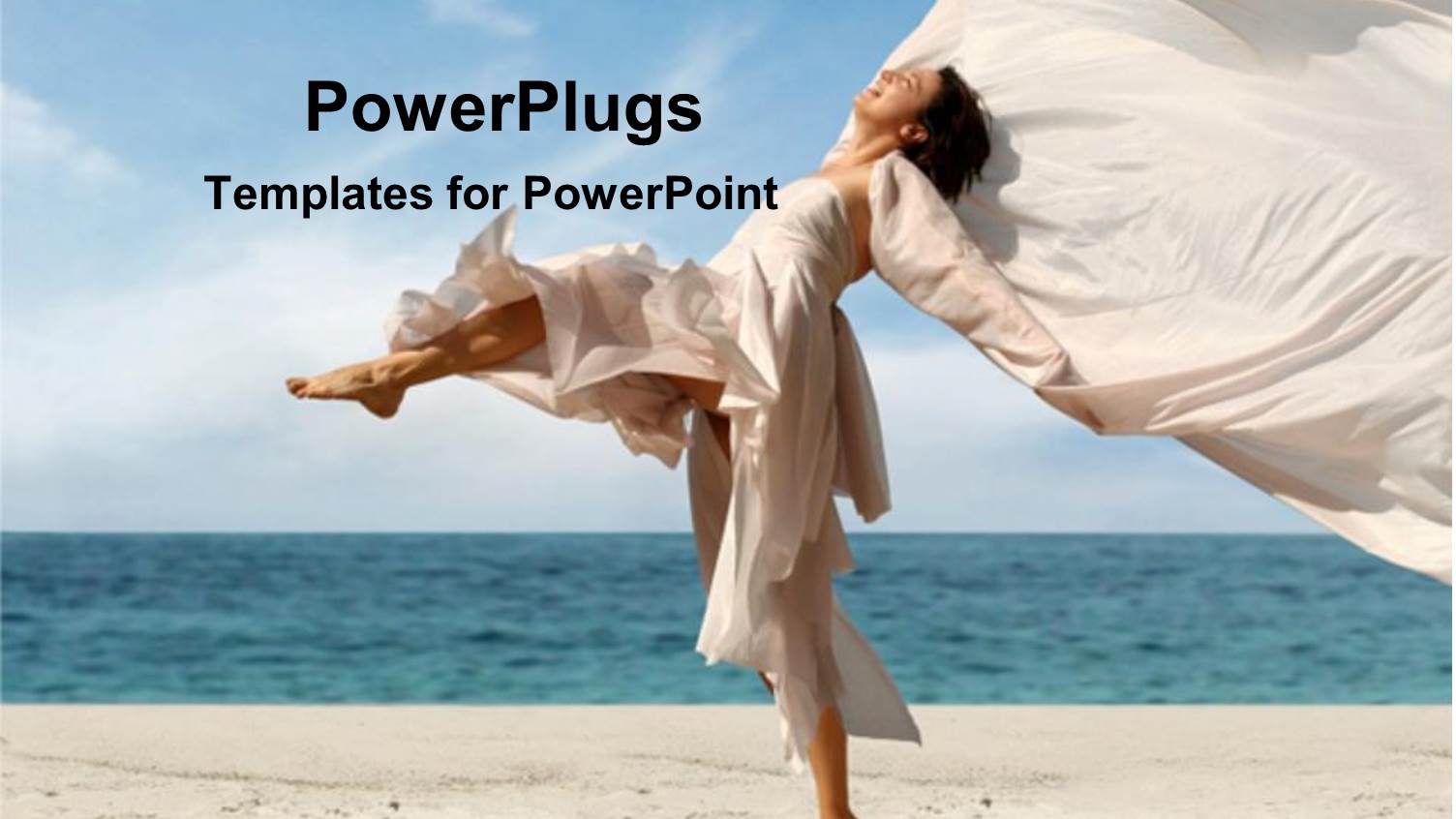 a Lady Dancing on a Beach with Sea in the Background