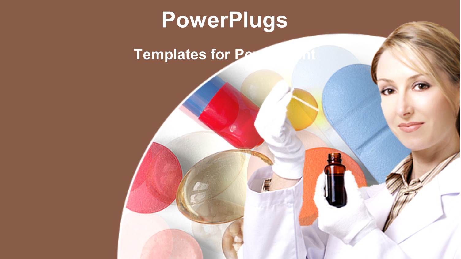 a Lady Doctor with a Number of Capsules in the Background